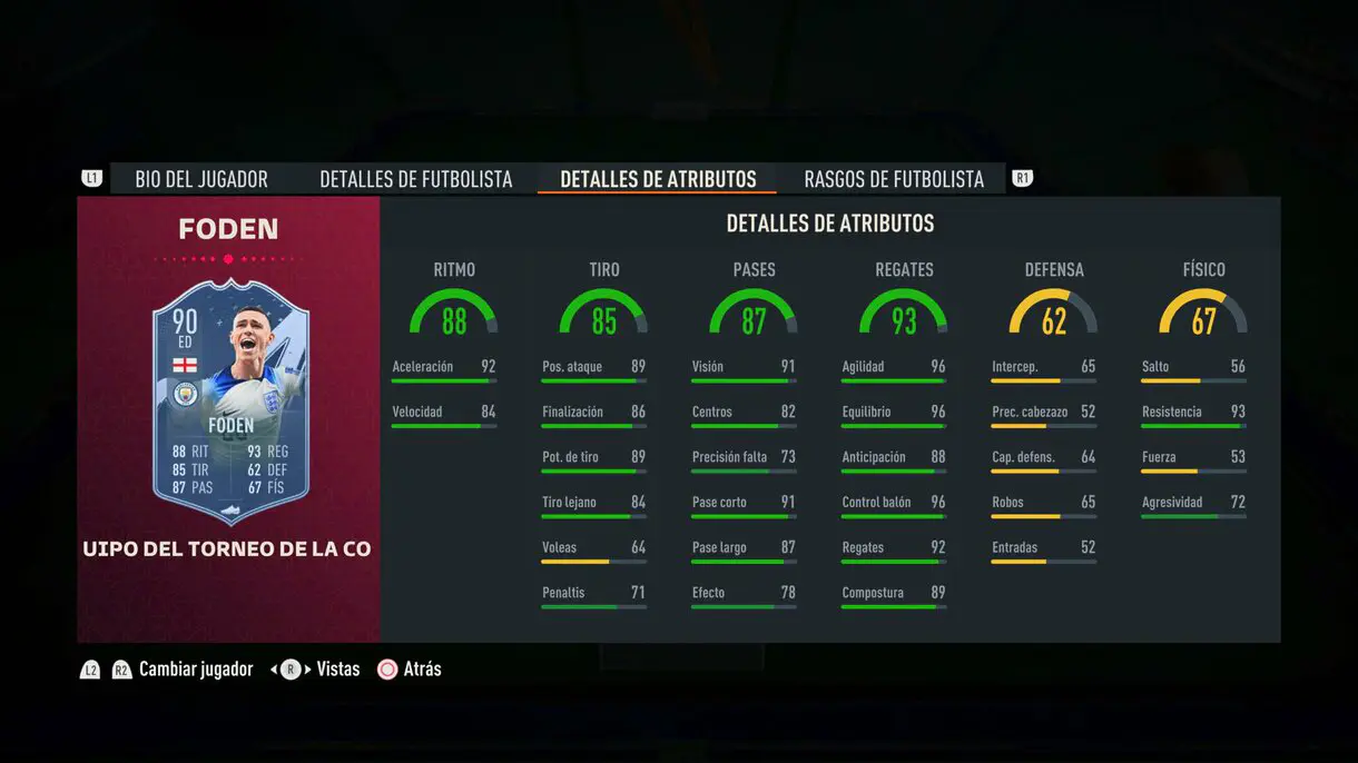 Stats in game Foden TOTT FIFA 23 Ultimate Team