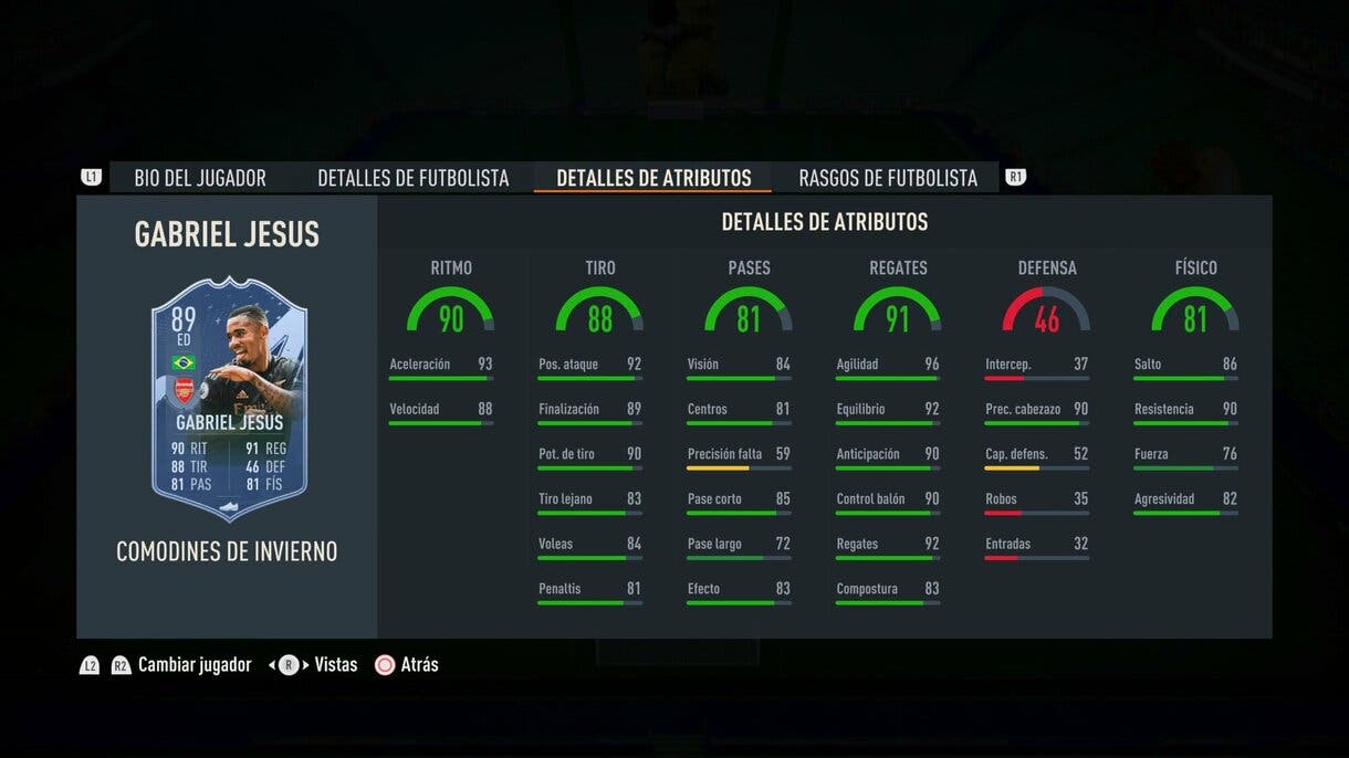 Stats in game Gabriel Jesús Winter Wildcards FIFA 23 Ultimate Team