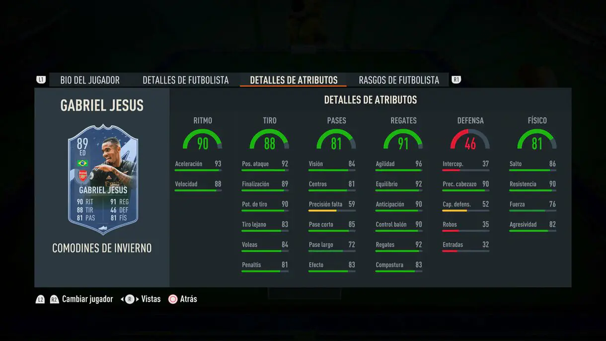 Stats in game Gabriel Jesús Winter Wildcards FIFA 23 Ultimate Team