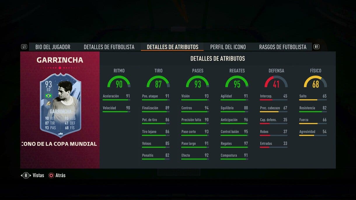 Stats in game Garrincha Icono del Mundial FIFA 23 Ultimate Team