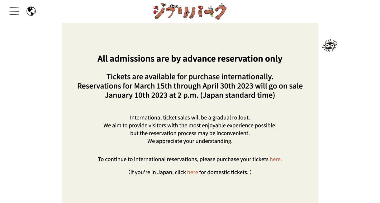 Ghibli Park venta internacional de entradas