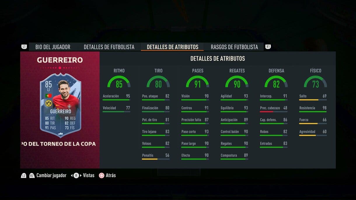 Stats in game Guerreiro TOTT FIFA 23 Ultimate Team