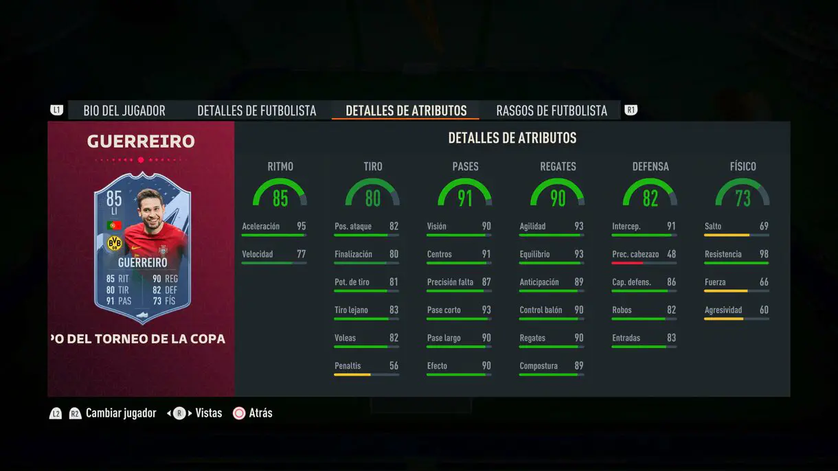 Stats in game Guerreiro TOTT FIFA 23 Ultimate Team