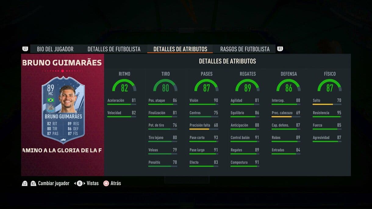 Stats in game Guimaraes Path to Glory 89 FIFA 23 Ultimate Team