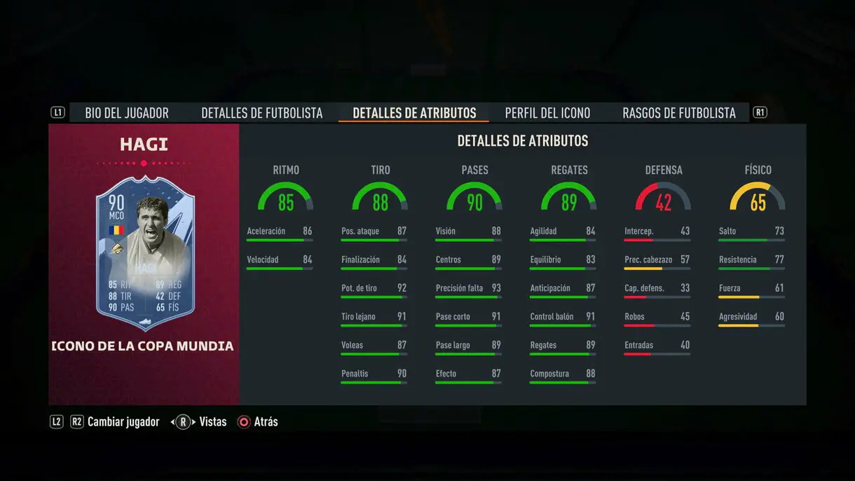 Stats in game Hagi Icono del Mundial FIFA 23 Ultimate Team