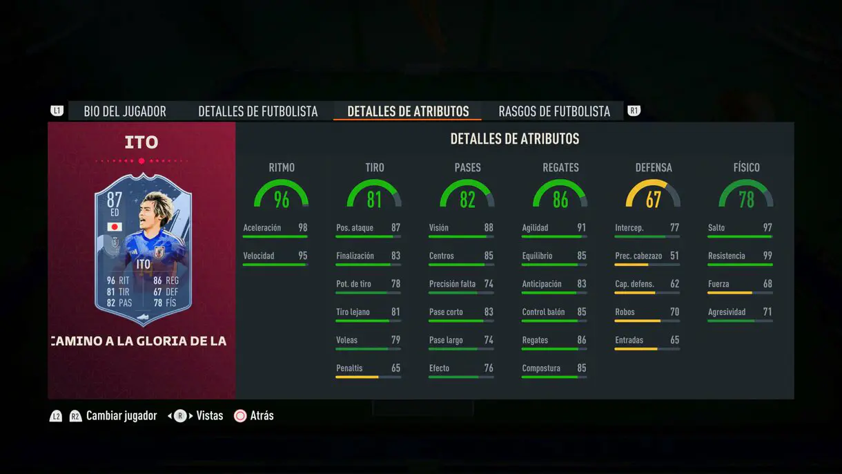 Stats in game Ito Path to Glory actualizado FIFA 23 Ultimate Team