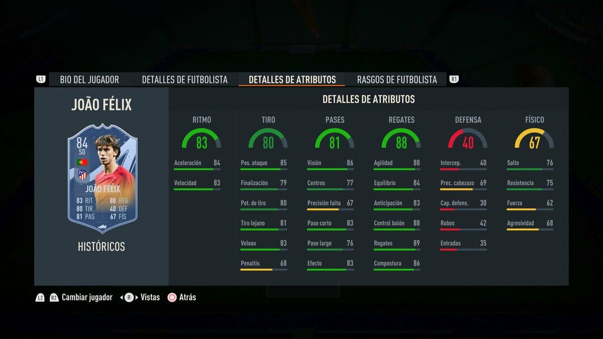 Stats in game Joao Félix Históricos FIFA 23 Ultimate Team