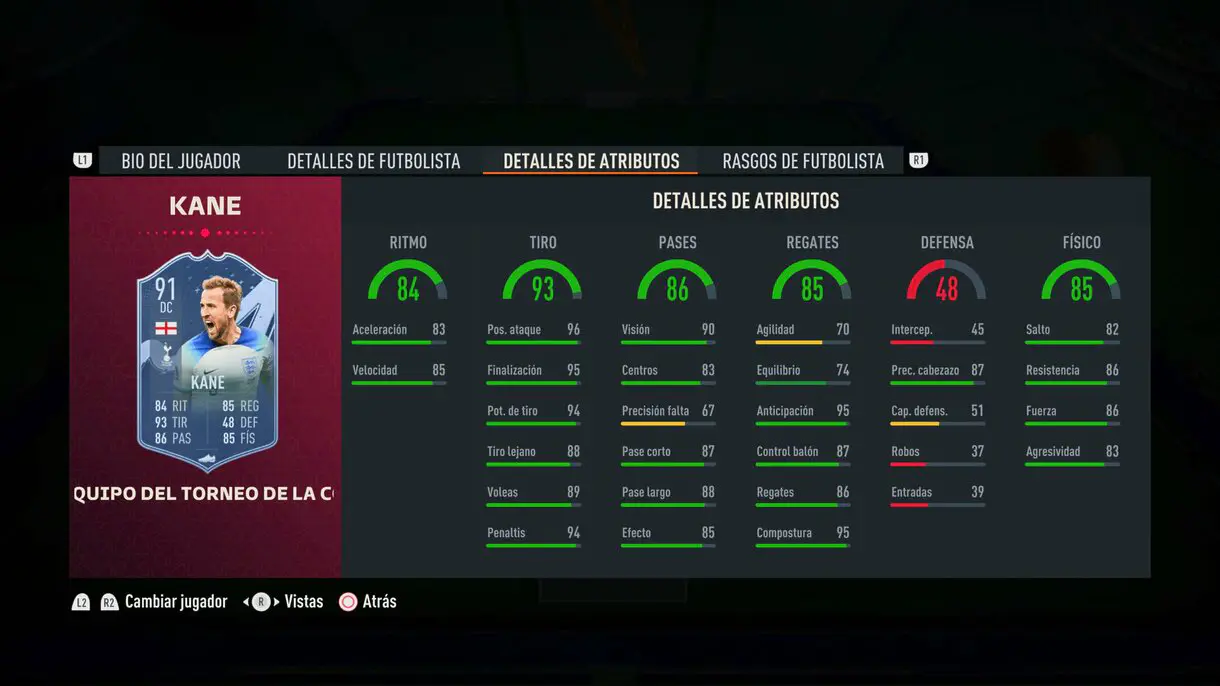 Stats in game Kane TOTT FIFA 23 Ultimate Team