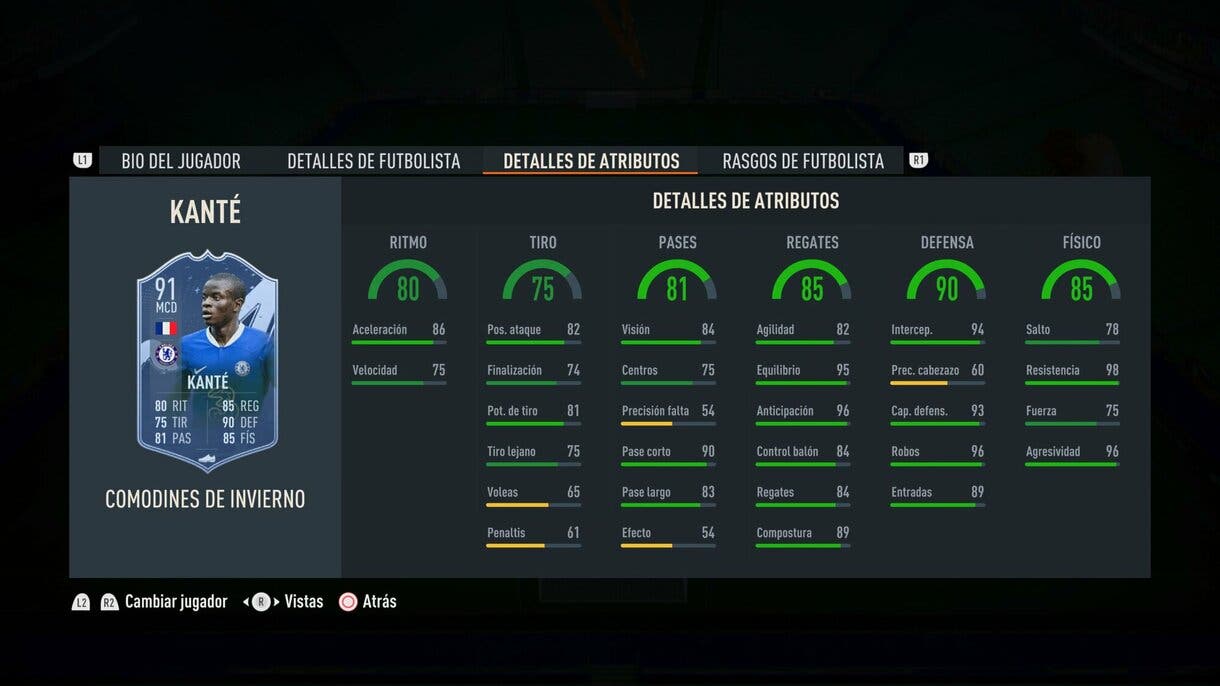 Stats in game Kanté Winter Wildcards FIFA 23 Ultimate Team