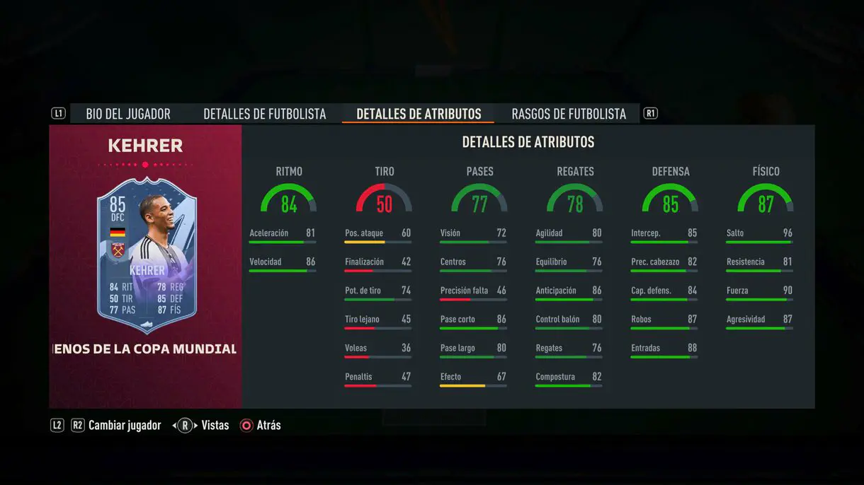 Stats in game Kehrer Fenómenos de la Copa Mundial FIFA 23 Ultimate Team