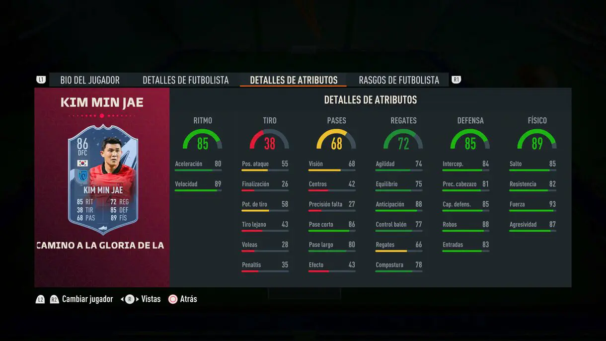 Stats in game Kim Min Jae Path to Glory actualizado FIFA 23 Ultimate Team