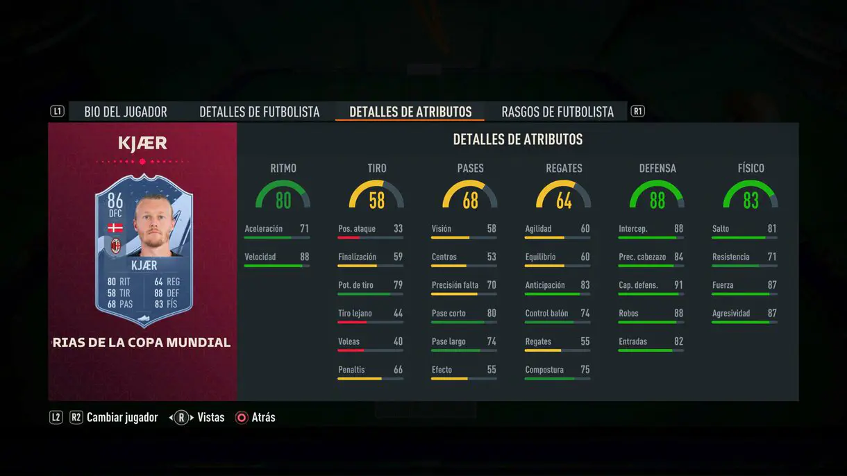 Stats in game Kjaer FIFA World Cup Stories FIFA 23 Ultimate Team
