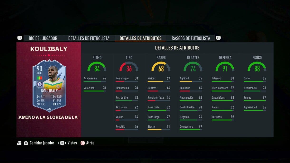 Stats in game Koulibaly Path to Glory actualizado FIFA 23 Ultimate Team
