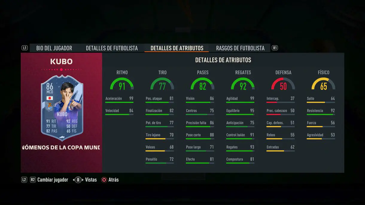 Stats in game Kubo Fenómenos de la Copa Mundial FIFA 23 Ultimate Team