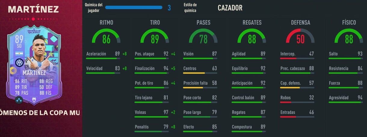 Stats in game Lautaro Martínez Fenómenos de la Copa Mundial FIFA 23 Ultimate Team
