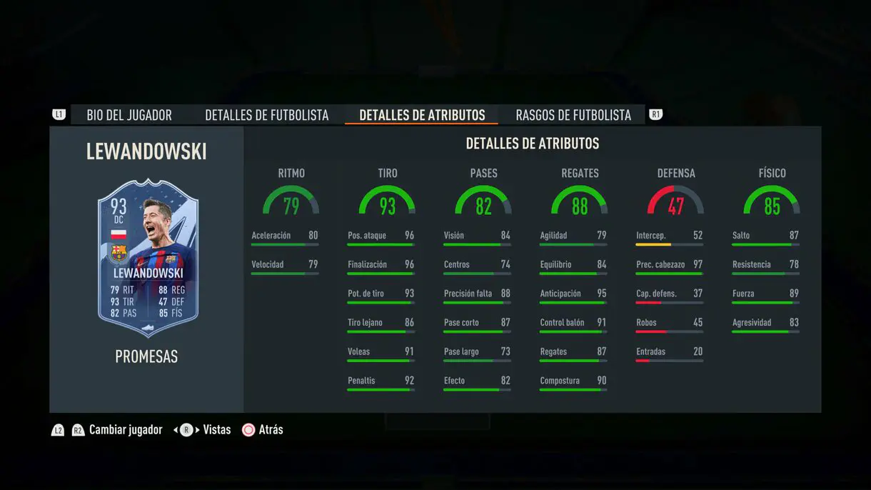 Stats in game Lewandowski OTW 93 FIFA 23 Ultimate Team