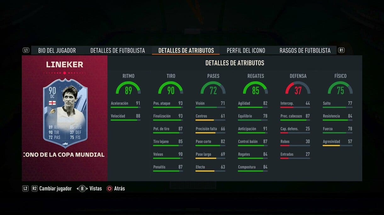 Stats in game Lineker Icono del Mundial FIFA 23 Ultimate Team