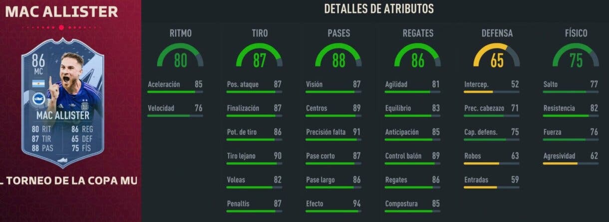 Stats in game Mac Allister TOTT FIFA 23 Ultimate Team