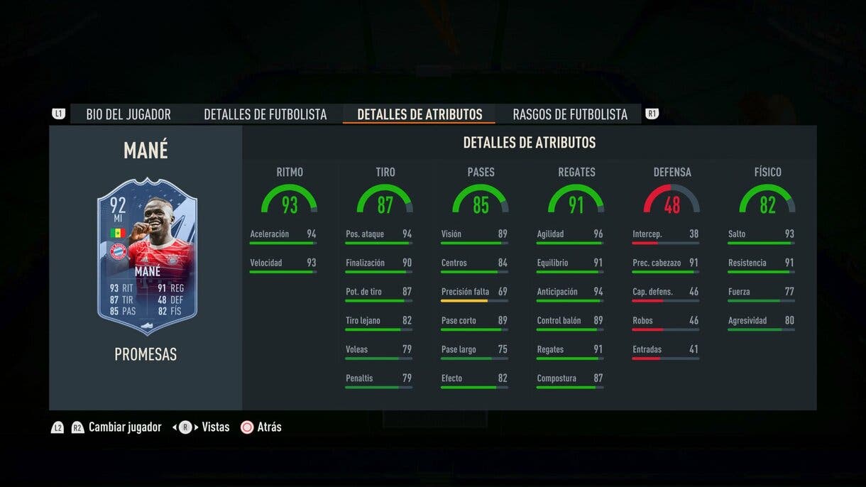 Stats in game Mané OTW 92 FIFA 23 Ultimate Team