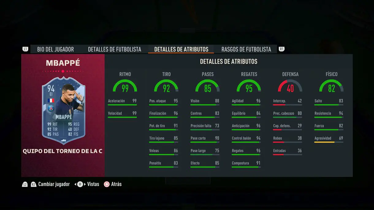 Stats in game Mbappé TOTT FIFA 23 Ultimate Team