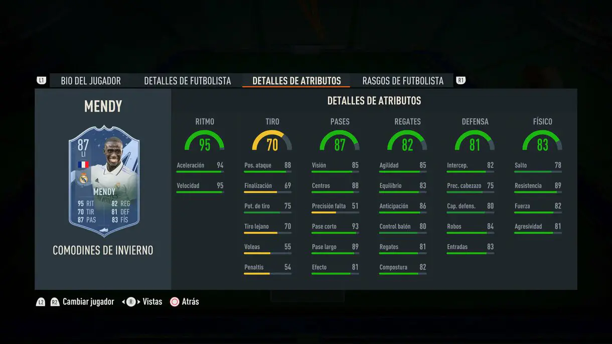 Stats in game Mendy Winter Wildcards FIFA 23 Ultimate Team