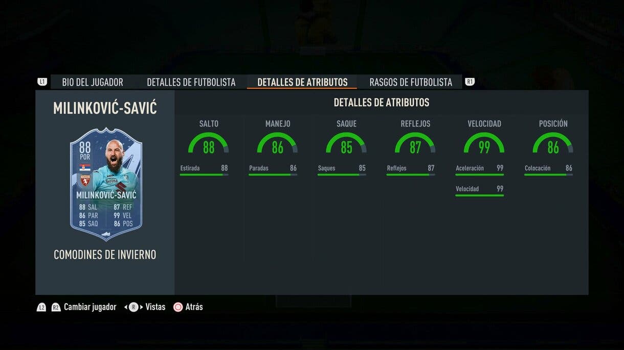 Stats in game Milinkovic-Savic Winter Wildcards FIFA 23 Ultimate Team
