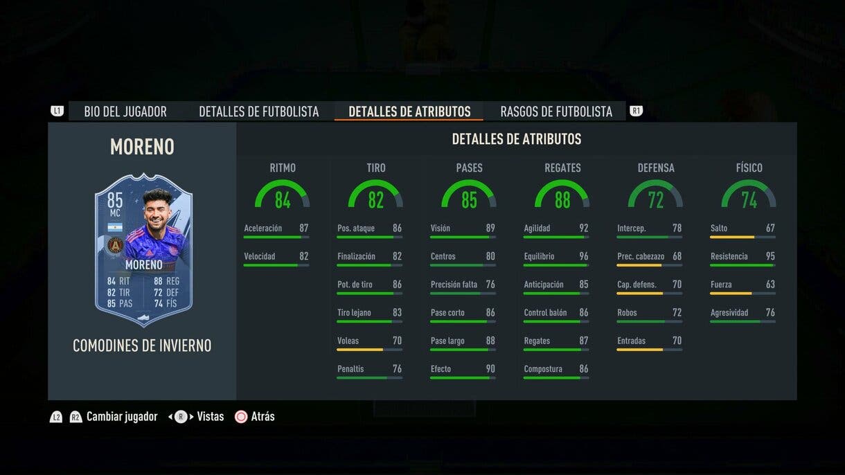 Stats in game Moreno Winter Wildcards FIFA 23 Ultimate Team