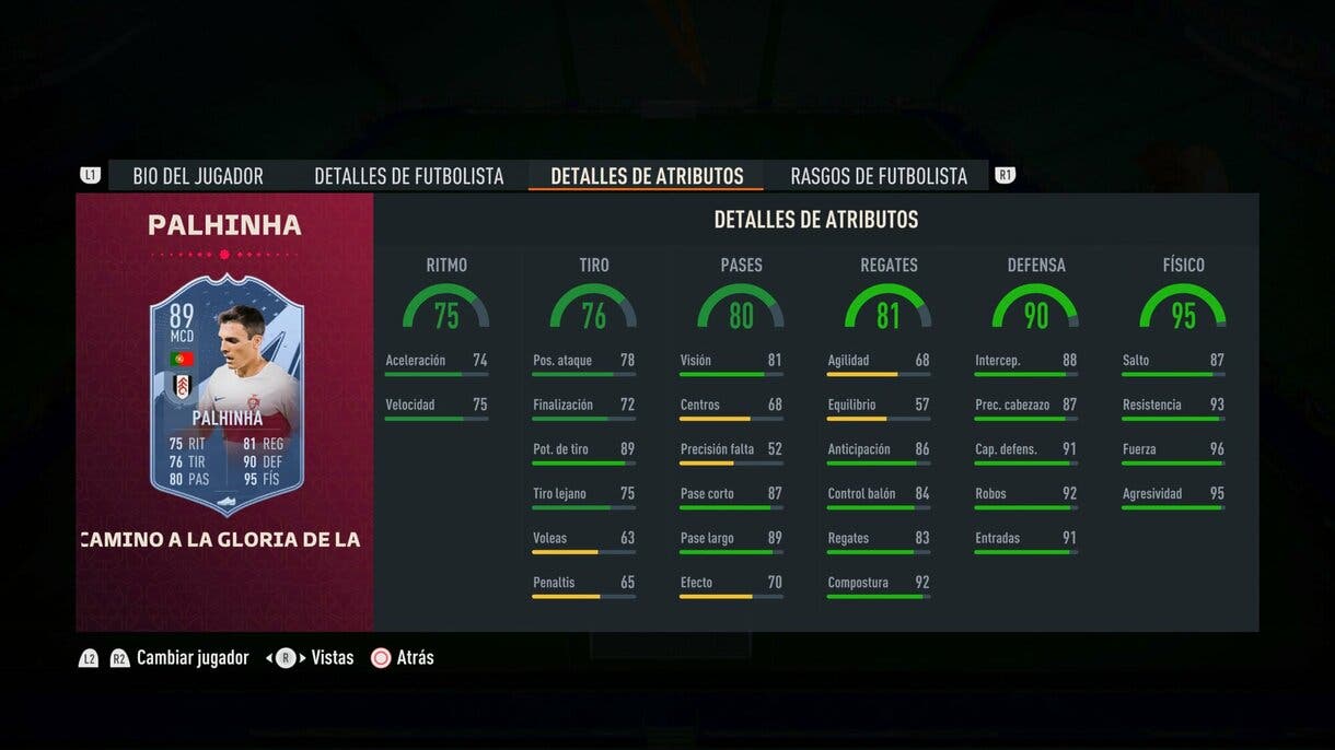 Stats in game Palhinha Path to Glory 89 FIFA 23 Ultimate Team