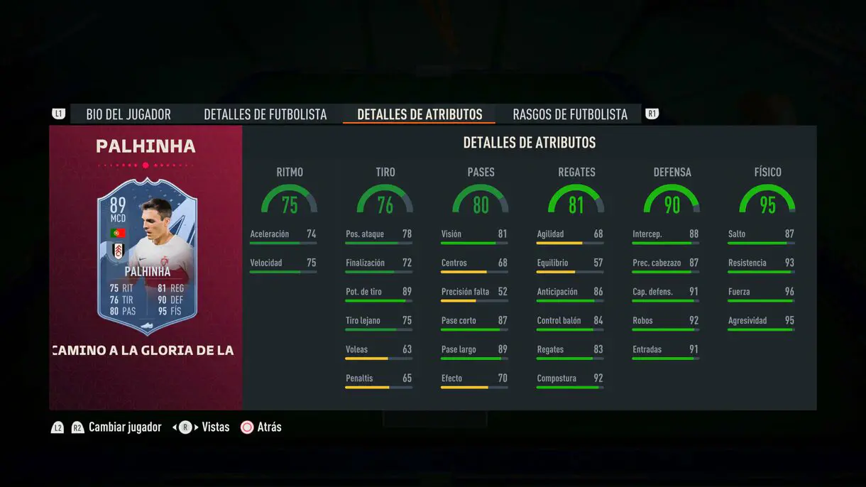 Stats in game Palhinha Path to Glory 89 FIFA 23 Ultimate Team