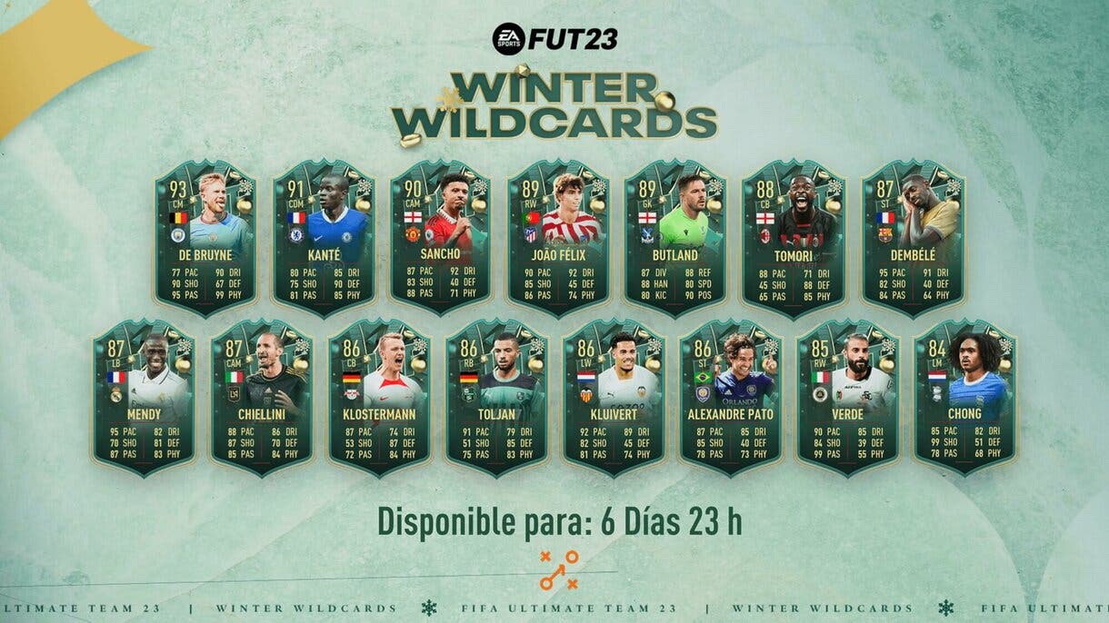 Pantalla de carga con las cartas Winter Wildcards del primer equipo pero sin Lacazette FIFA 23 Ultimate Team