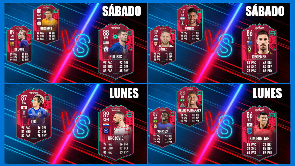 Diseño mostrando qué cartas Path to Glory FIFA 23 Ultimate Team son enfrentadas en cada encuentro del primer lado del cuadro