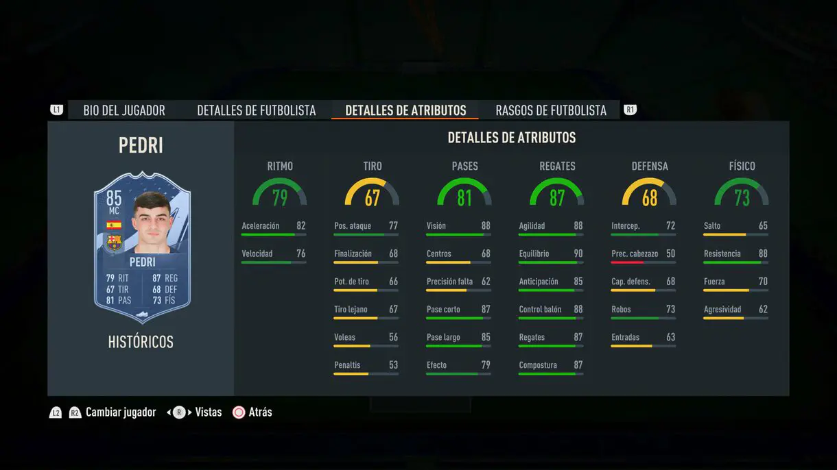 Stats in game Pedri Históricos FIFA 23 Ultimate Team