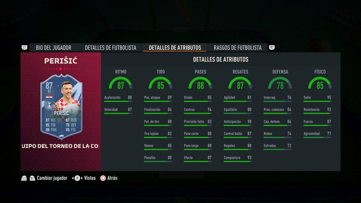 Stats in game Perisic TOTT FIFA 23 Ultimate Team