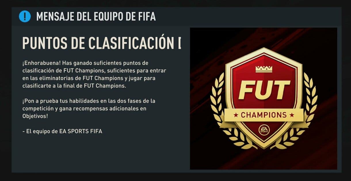 Notificación sobre los puntos de FUT Champions FIFA 23 Ultimate Team