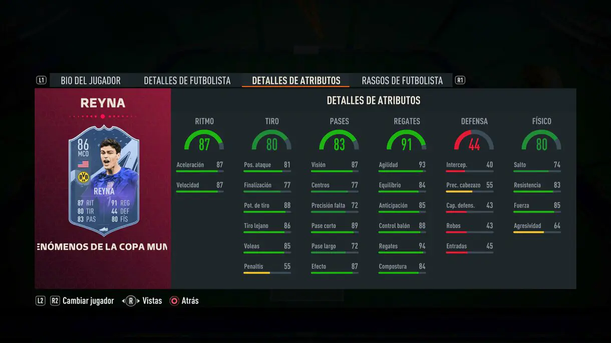 Stats in game Reyna Fenómenos de la Copa Mundial FIFA 23 Ultimate Team