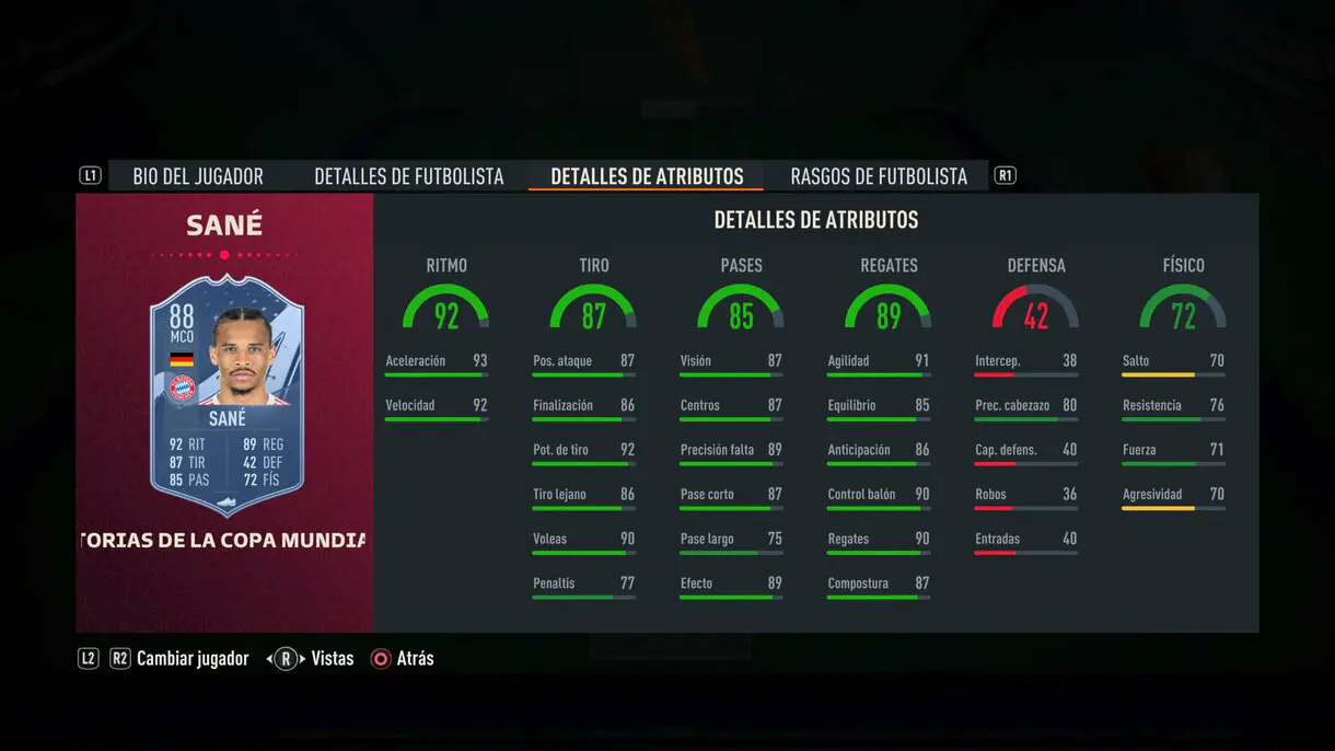 Stats in game Sané FIFA World Cup Stories FIFA 23 Ultimate Team