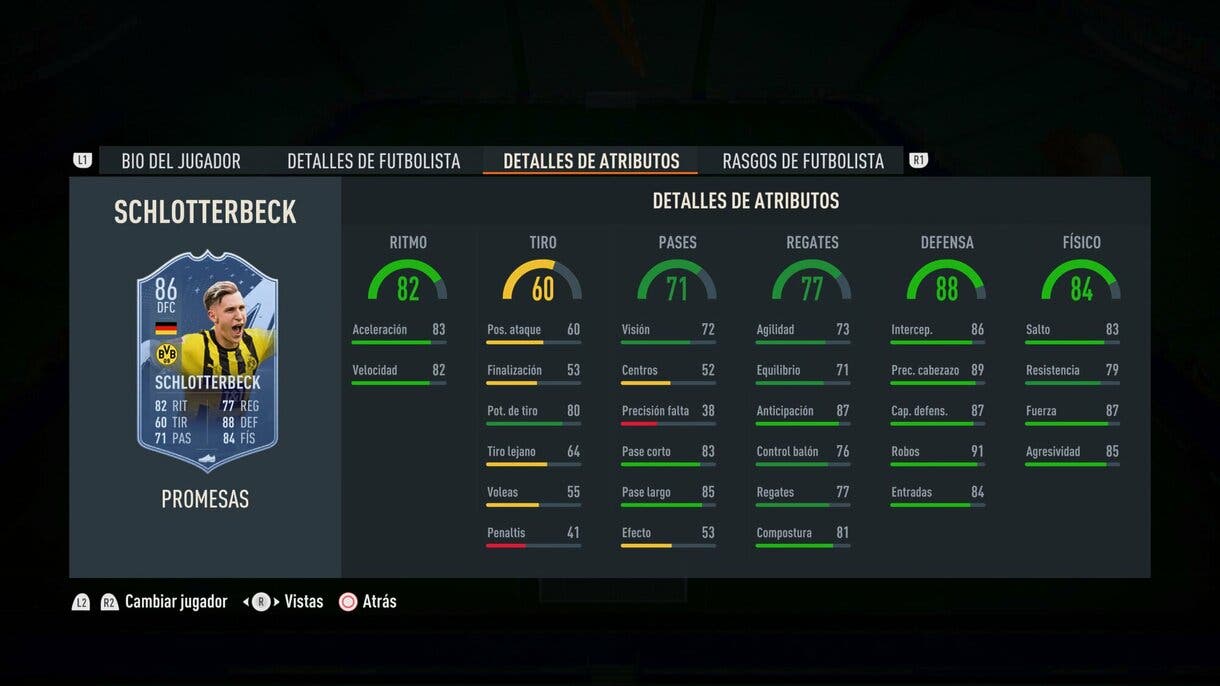 Stats in game Schlotterbeck OTW 86 FIFA 23 Ultimate Team