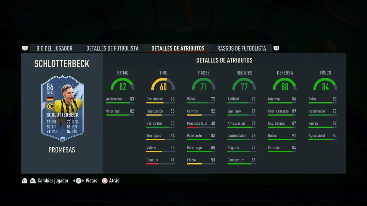 Stats in game Schlotterbeck OTW 86 FIFA 23 Ultimate Team