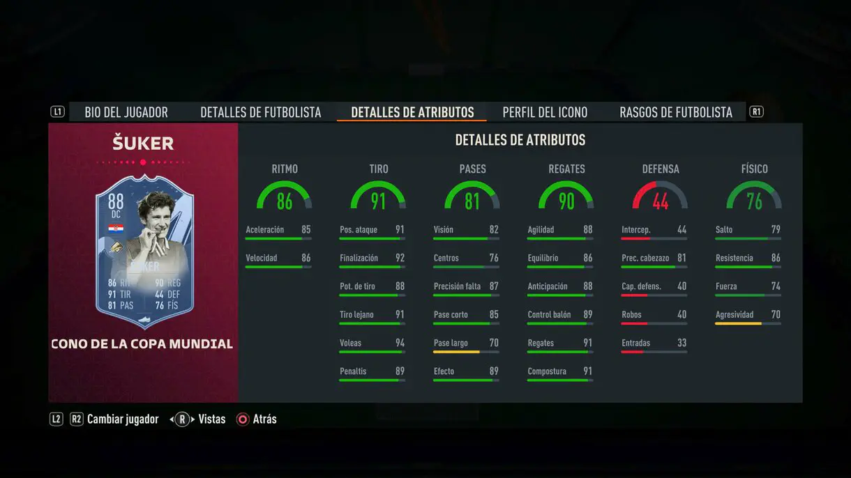 Stats in game Suker Icono del Mundial FIFA 23 Ultimate Team
