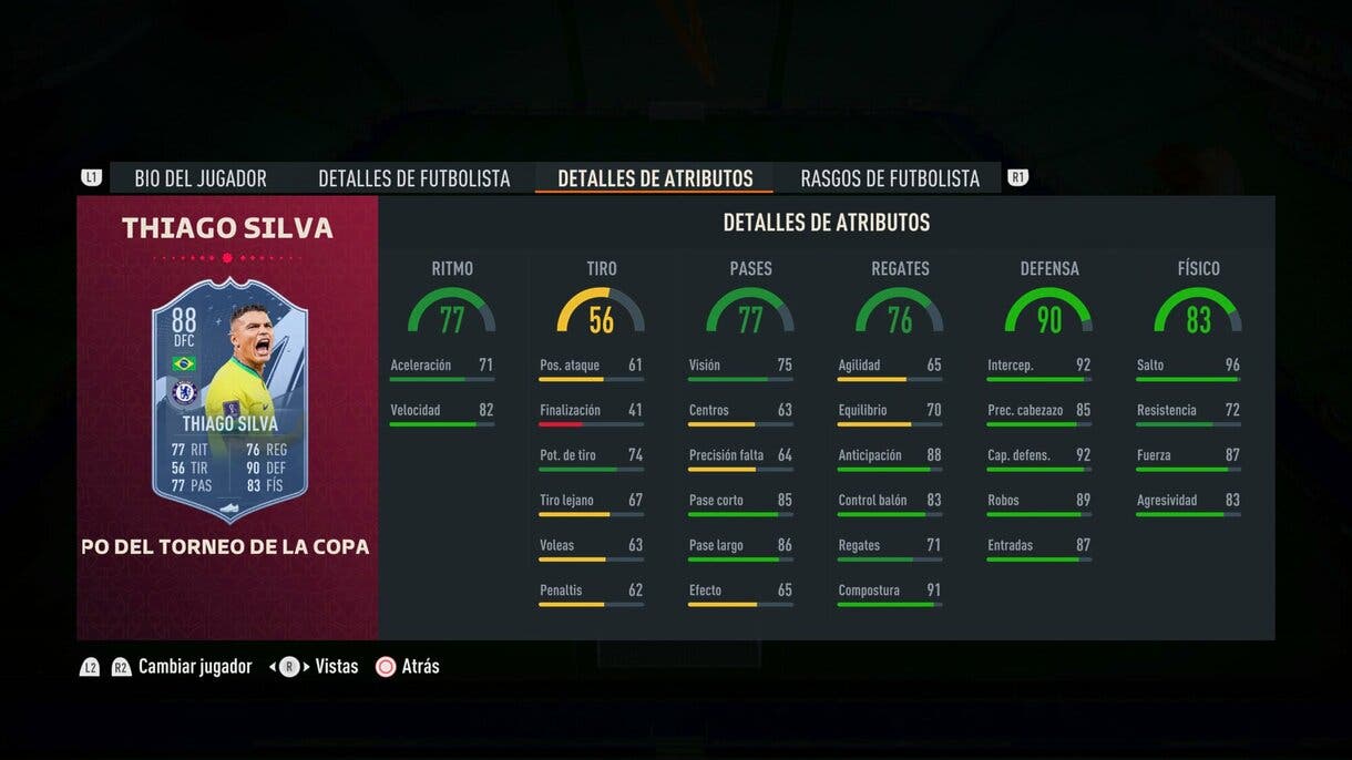 Stats in game Thiago Silva TOTT FIFA 23 Ultimate Team