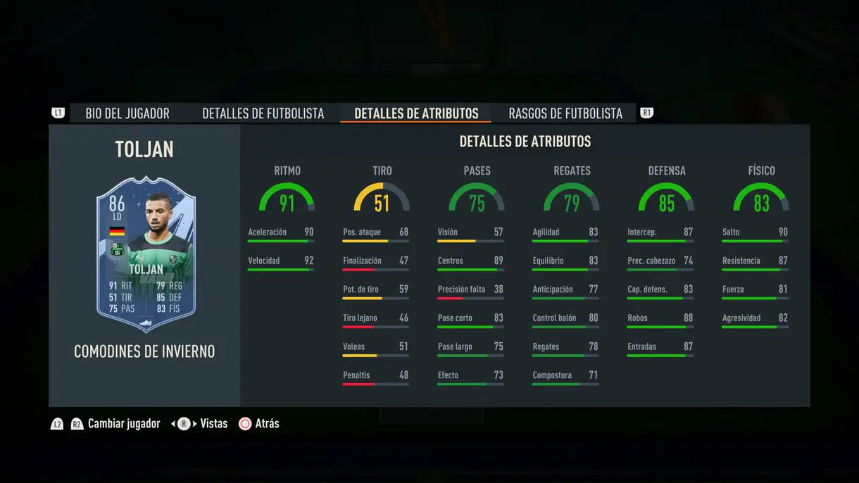 Stats in game Toljan Winter Wildcards FIFA 23 Ultimate Team