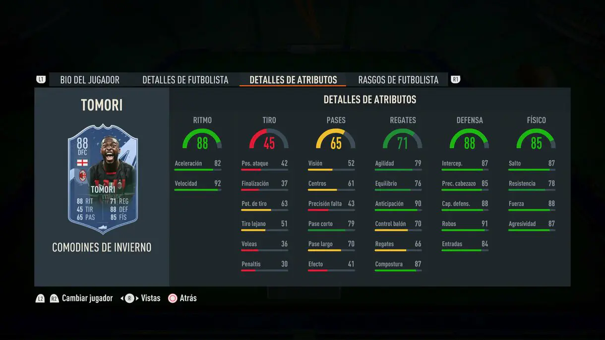 Stats in game Tomori Winter Wildcards FIFA 23 Ultimate Team