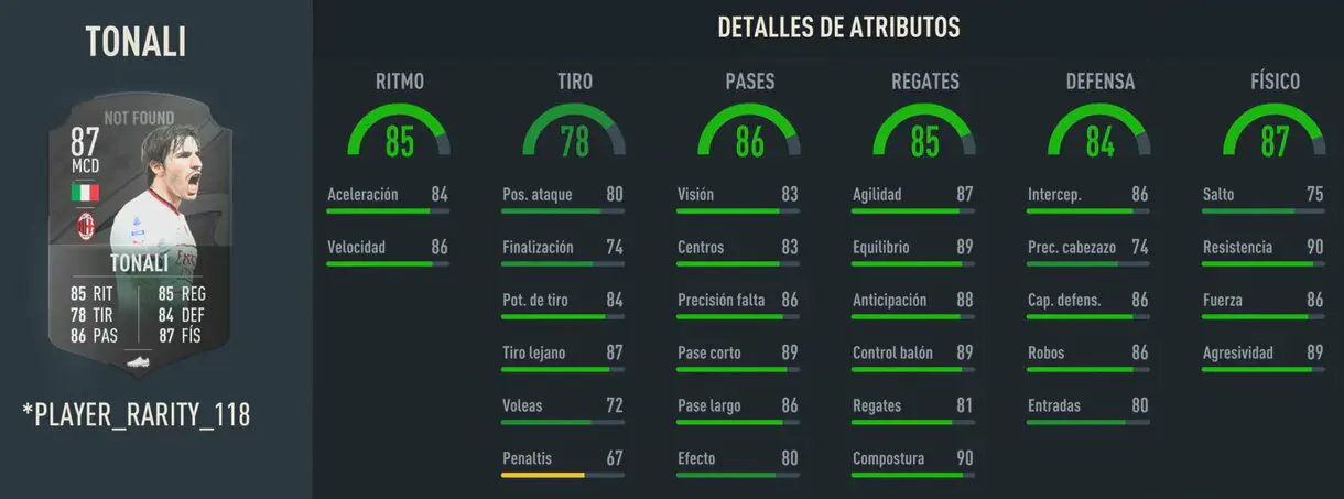 Stats in game Tonali Winter Wildcards FIFA 23 Ultimate Team