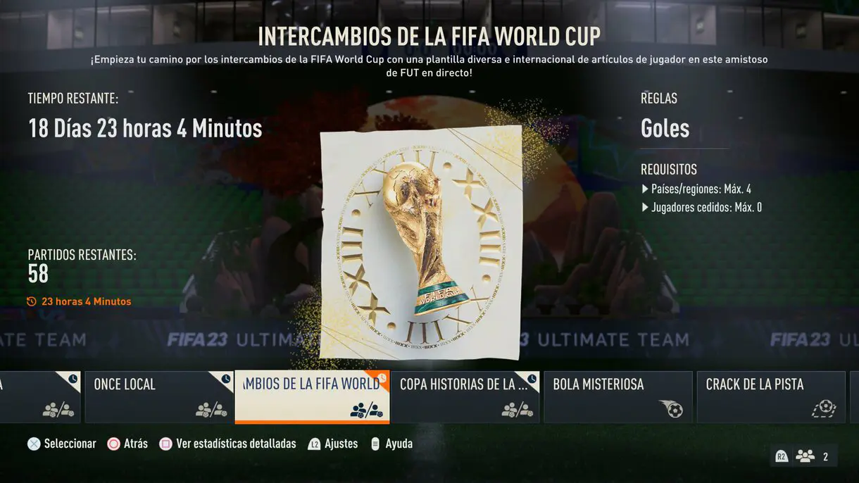 Información torneo online Intercambios de la FIFA World Cup desde el menú FIFA 23 Ultimate Team