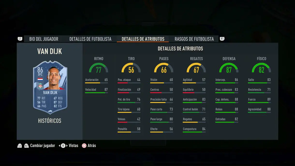 Stats in game Van Dijk Históricos FIFA 23 Ultimate Team