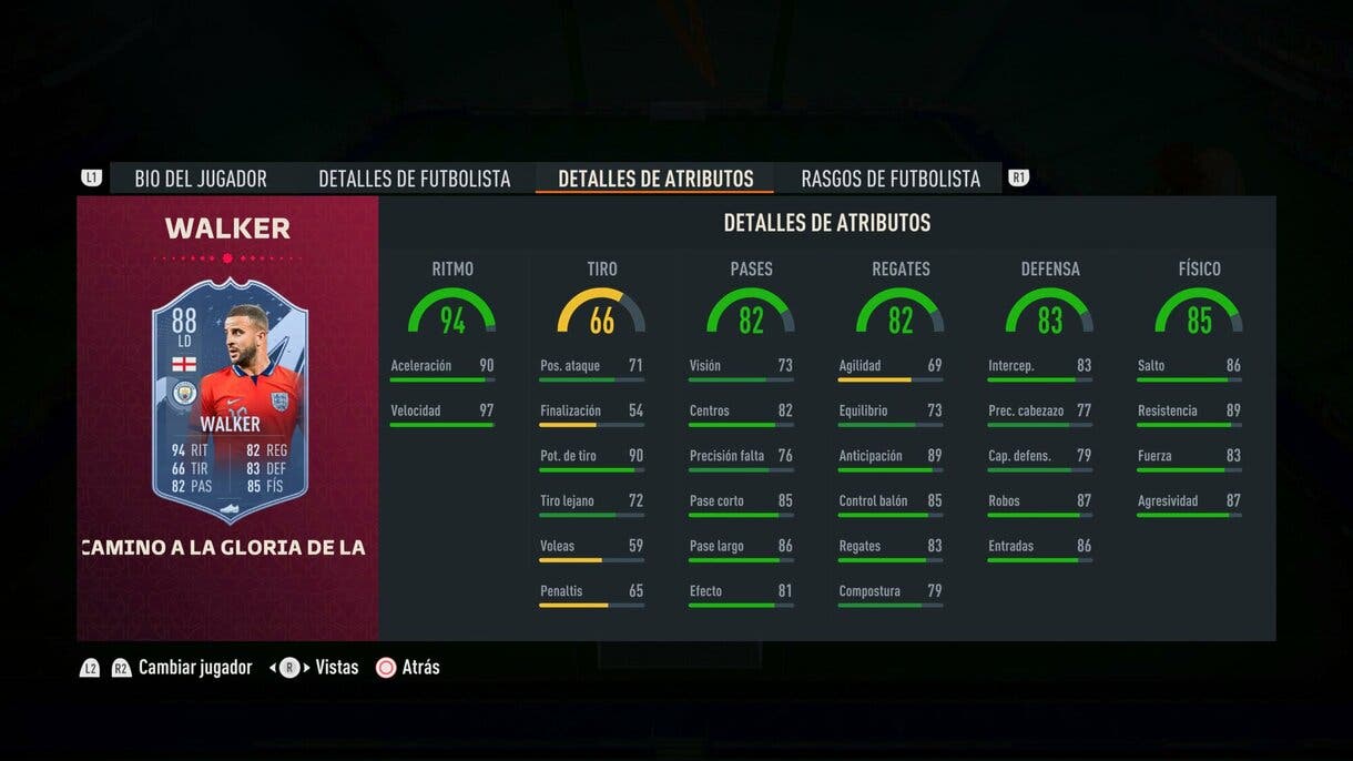 Stats in game Walker Path to Glory actualizado FIFA 23 Ultimate Team