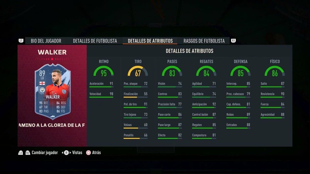 Stats in game Walker Path to Glory 89 FIFA 23 Ultimate Team