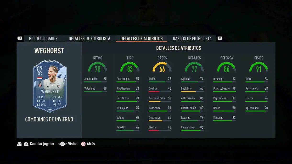 Stats in game Weghorst Winter Wildcards FIFA 23 Ultimate Team