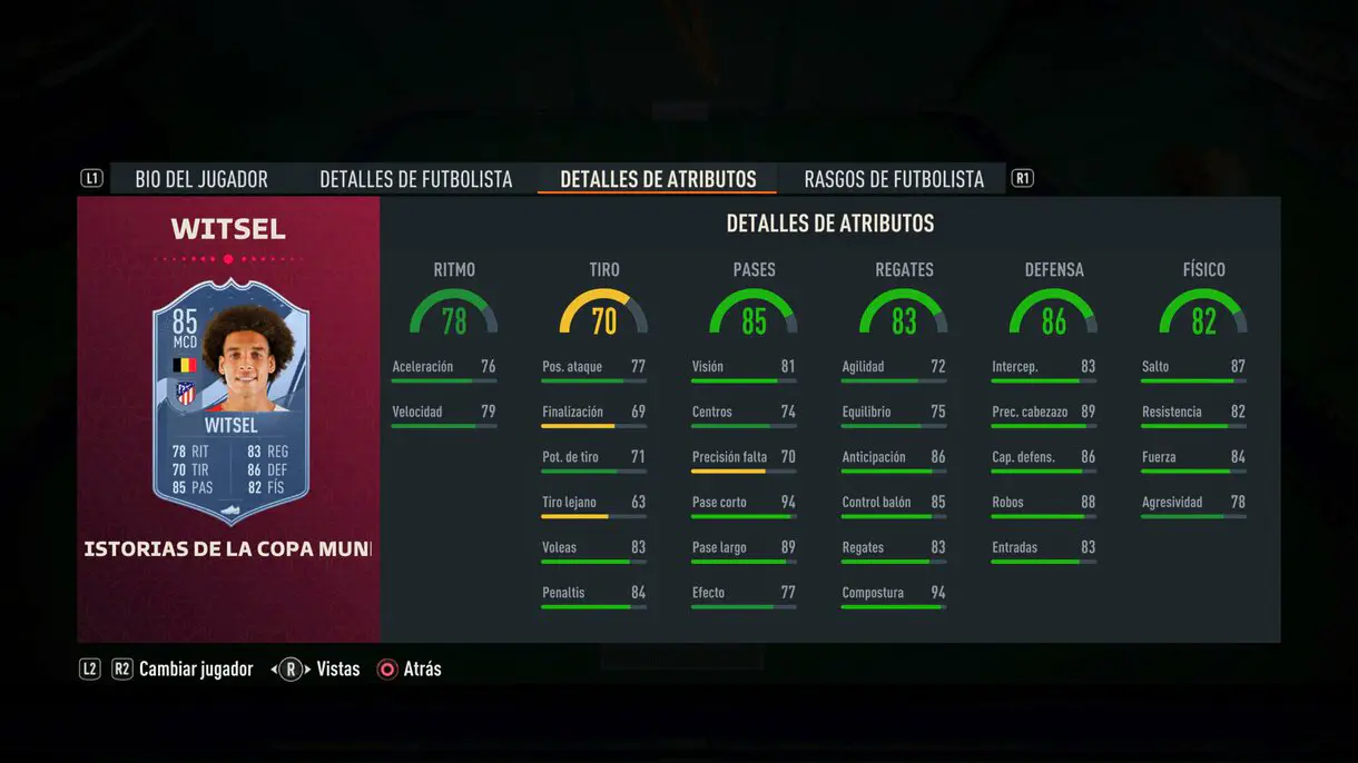 Stats in game Witsel FIFA World Cup Stories FIFA 23 Ultimate Team