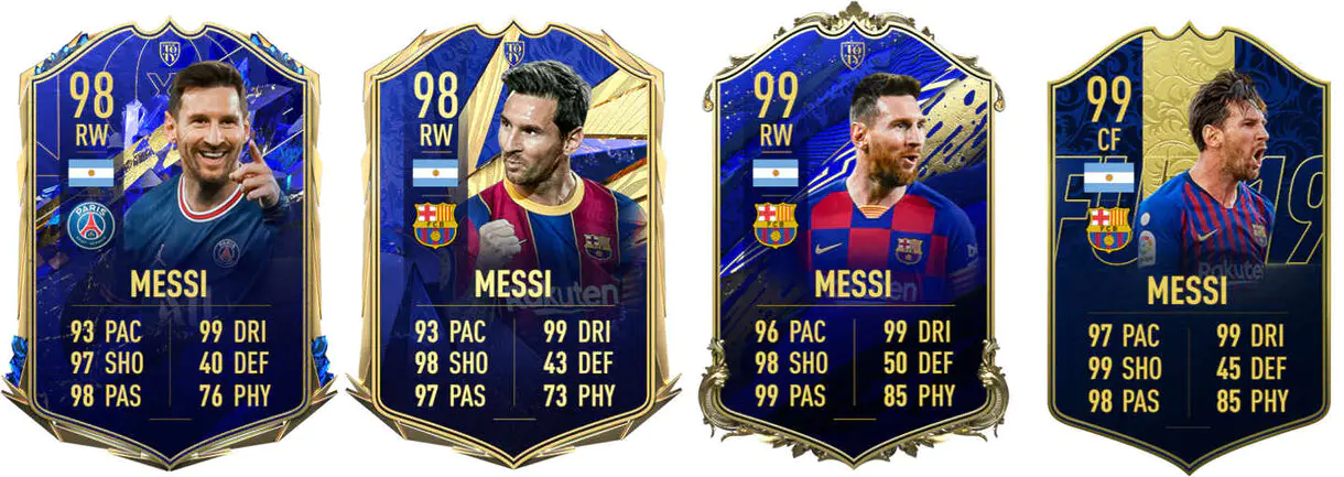 Cartas TOTY Messi en Ultimate Team desde FIFA 19 a FIFA 22